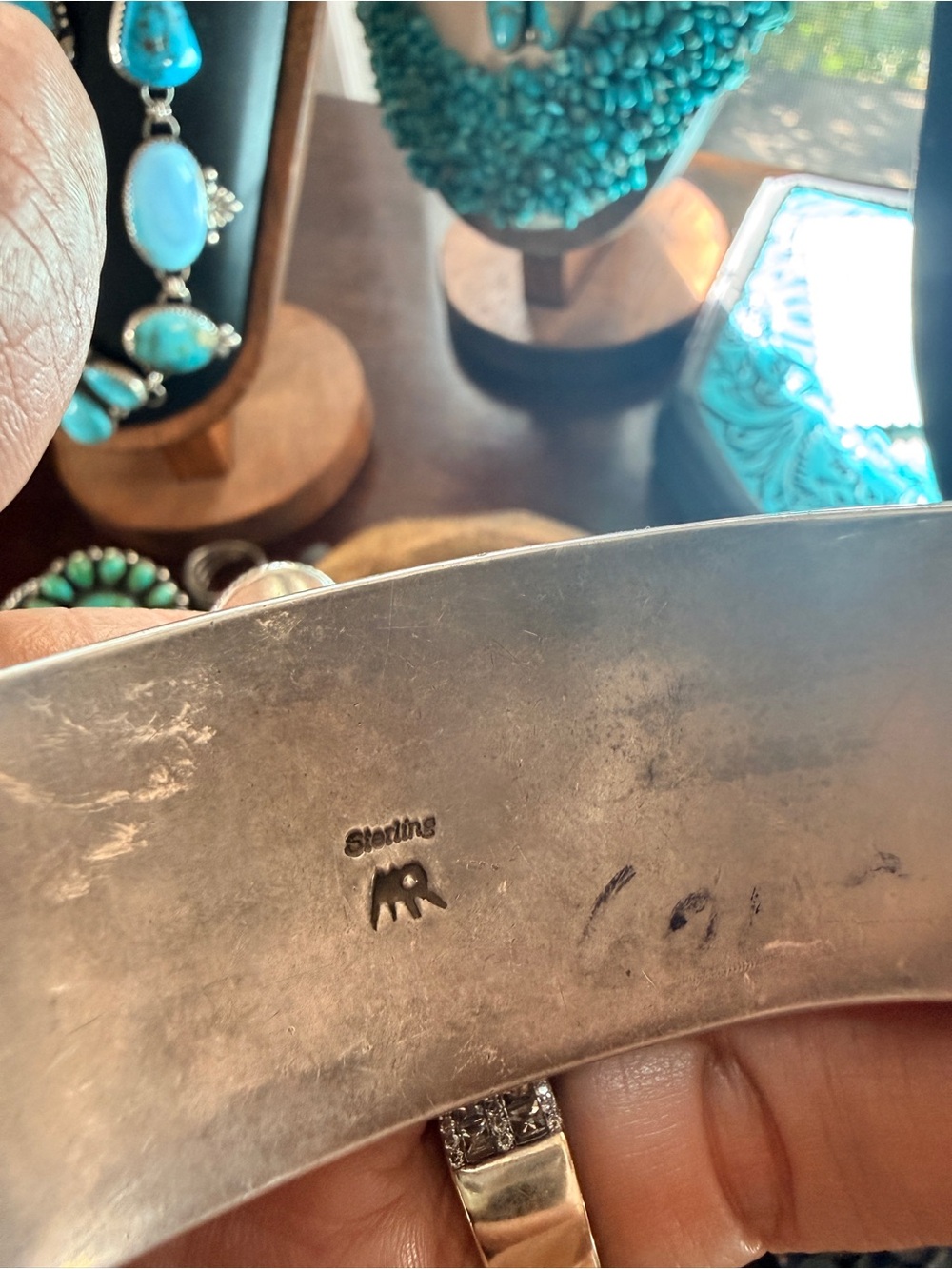 Native made white buffalo / wild horse Cuff Bracelet - Picture 2 of 6